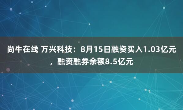 尚牛在线 万兴科技：8月15日融资买入1.03亿元，融资融券余额8.5亿元